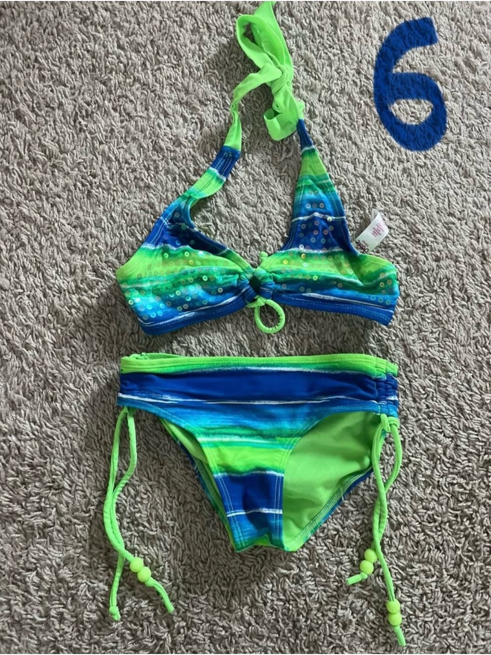 Girls Green & Blue Two-Piece Swim Set - Kids